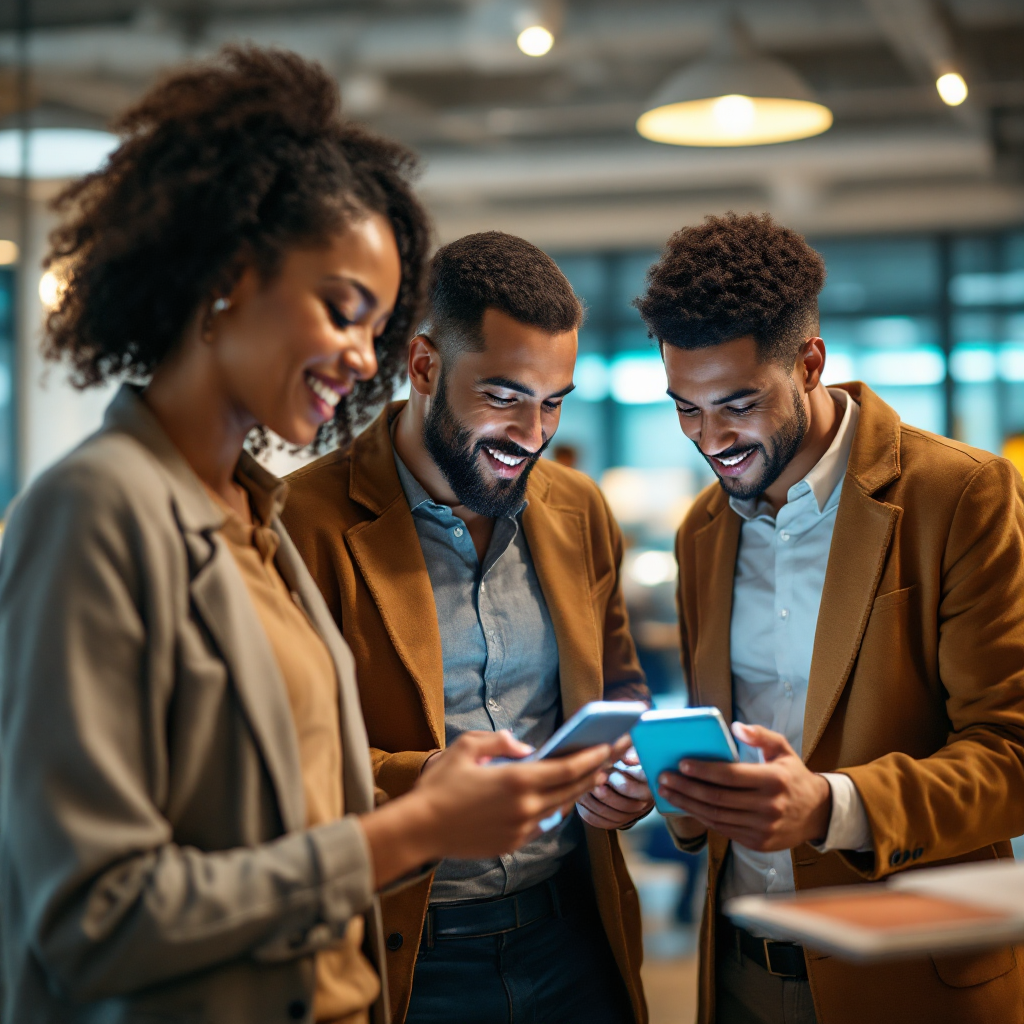 Business-Team nutzt Smartphones im Büro