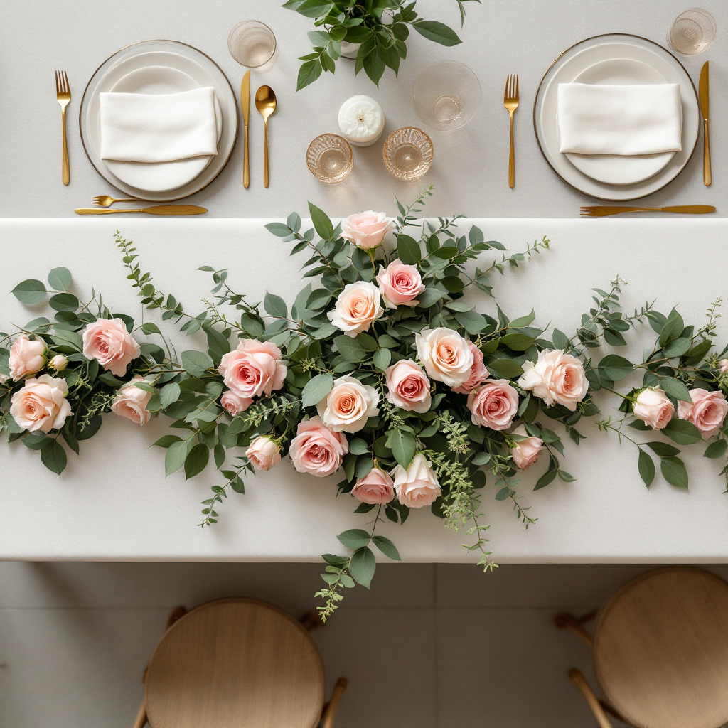 Pink and matcha tablescape overhead view