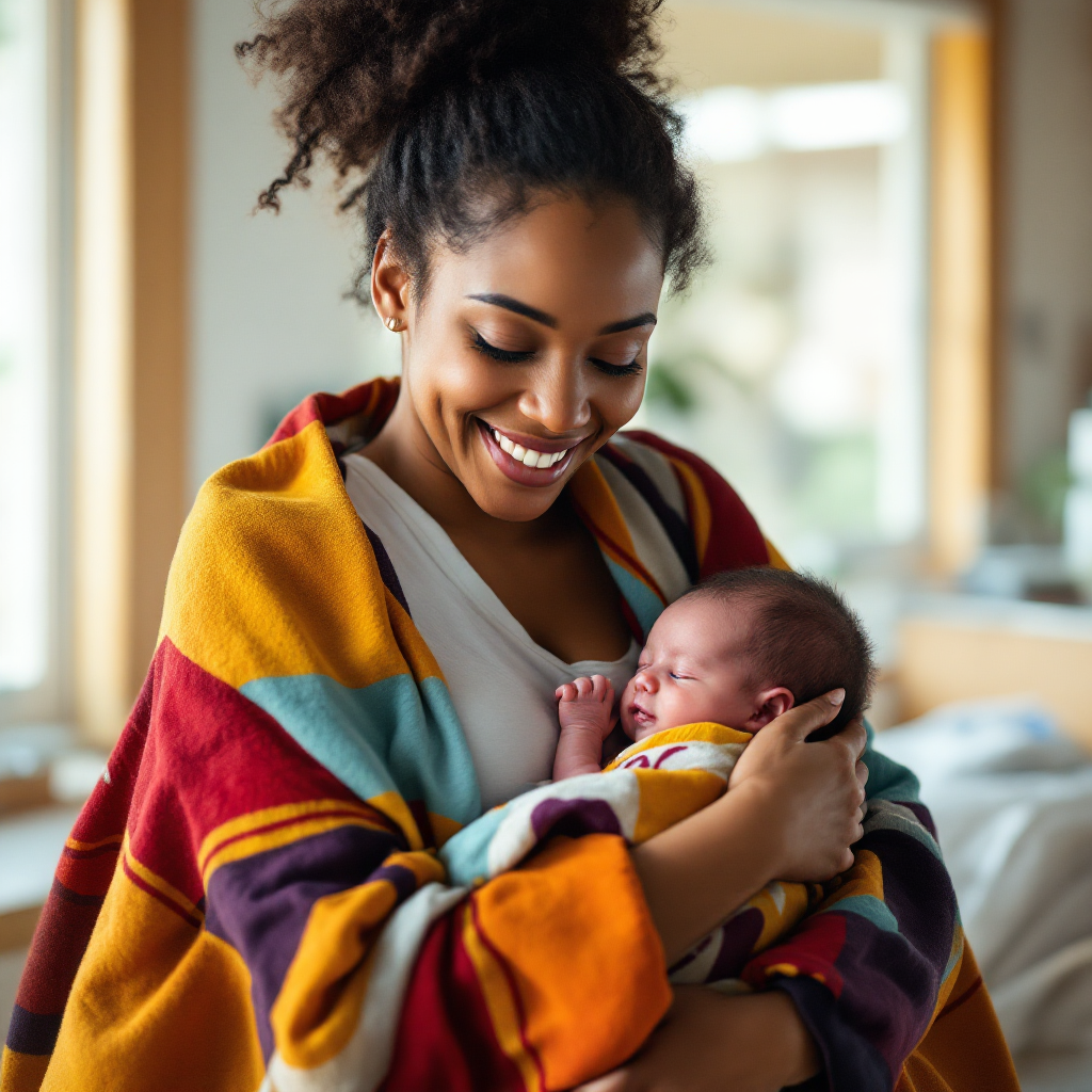 Mother with healthy newborn in hospital