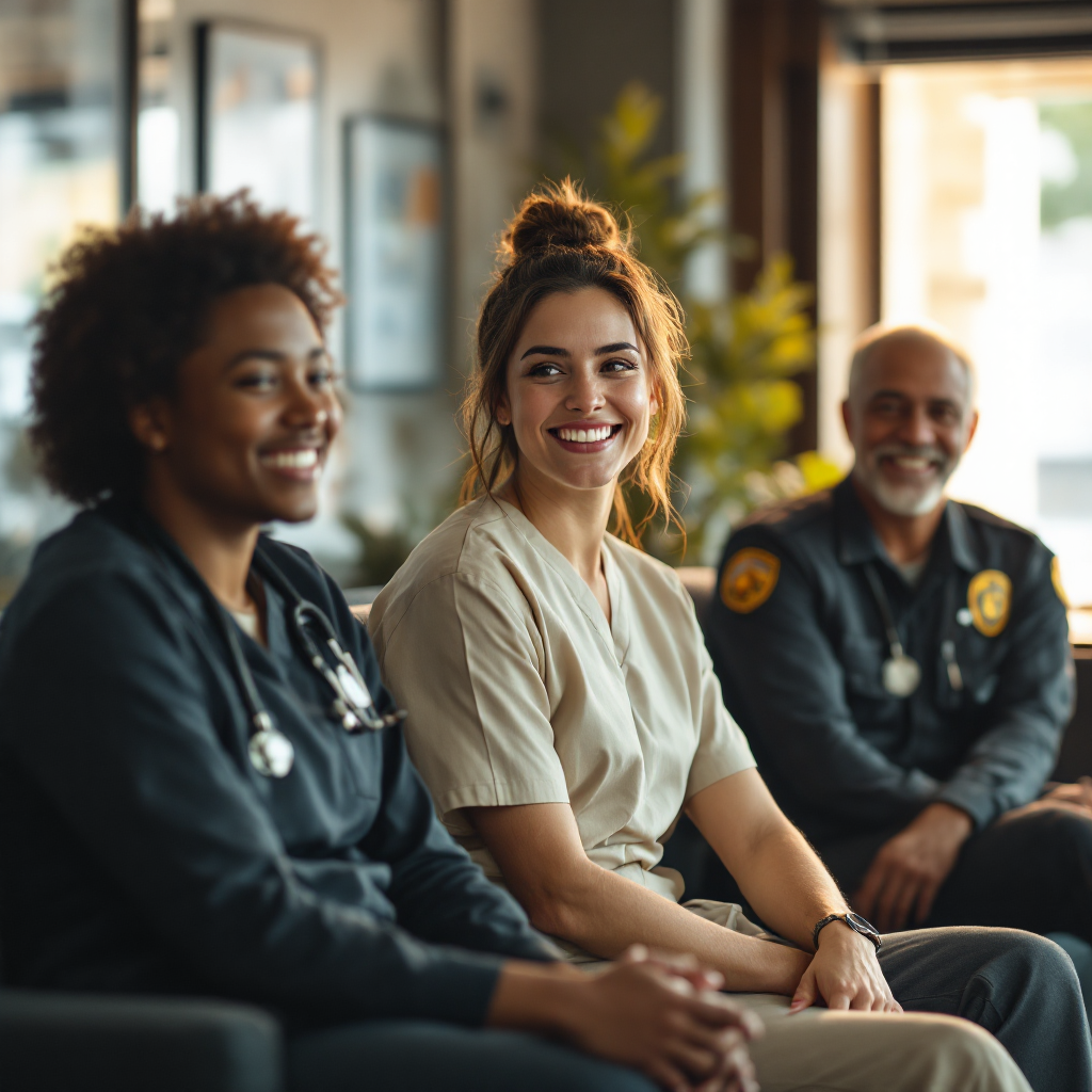 Diverse patients in a welcoming clinical environment