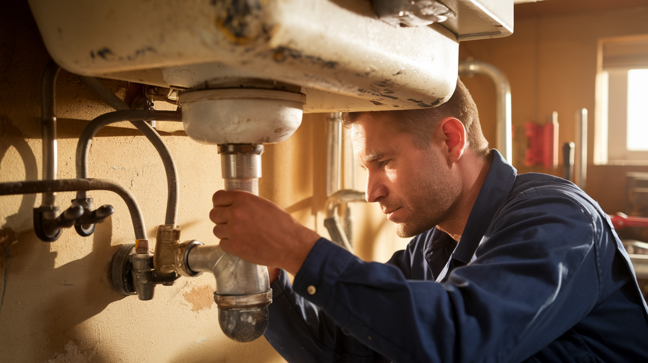 Plumber fixing a pipe