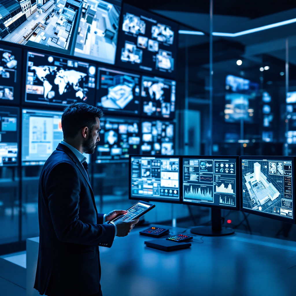 Corporate security operations center with multi-site monitoring