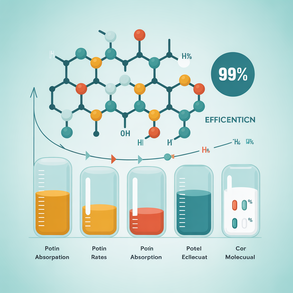 Advanced protein absorption visualization showing 99% utilization compared to traditional protein sources