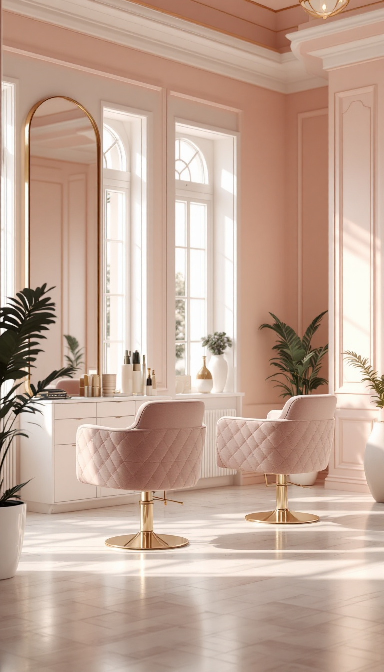 Interior of Lumen Hair Studio with soft pink and blue accents