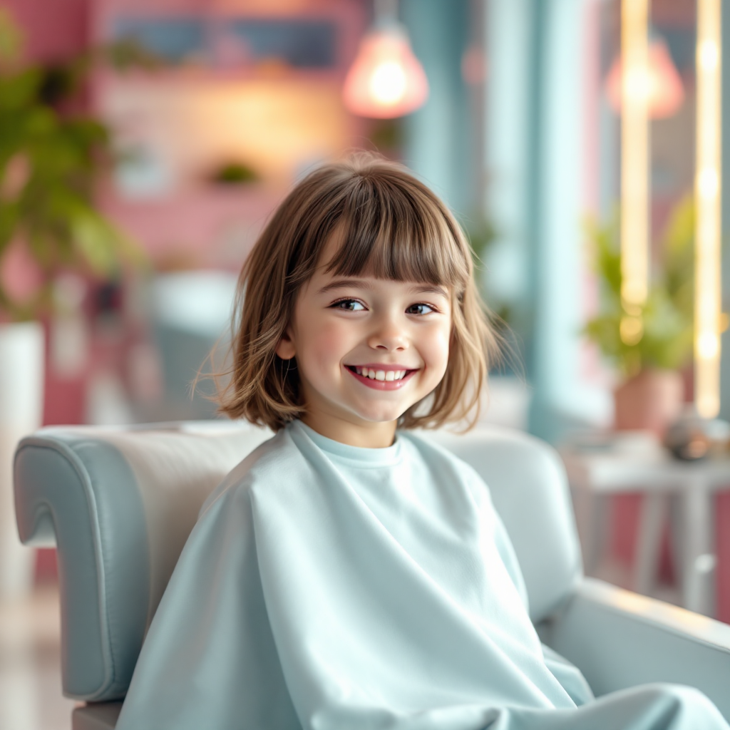 Child with a fresh haircut sitting in a salon chair