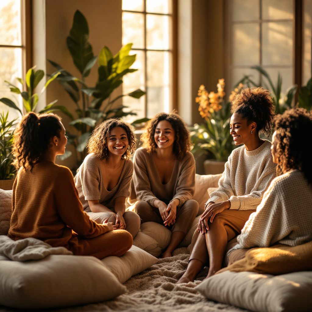Mulheres em círculo de apoio terapêutico