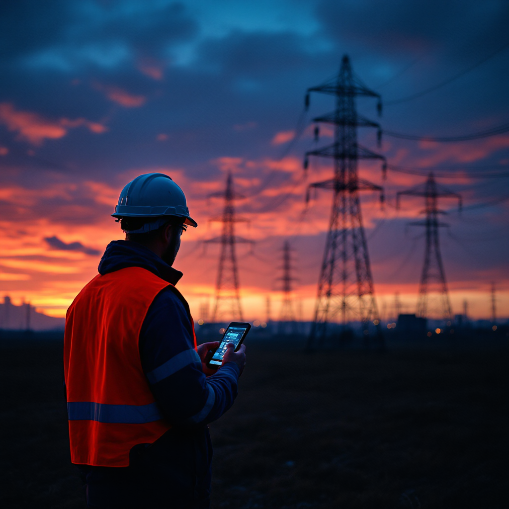 Field worker with SentrySync active on smartphone at dusk