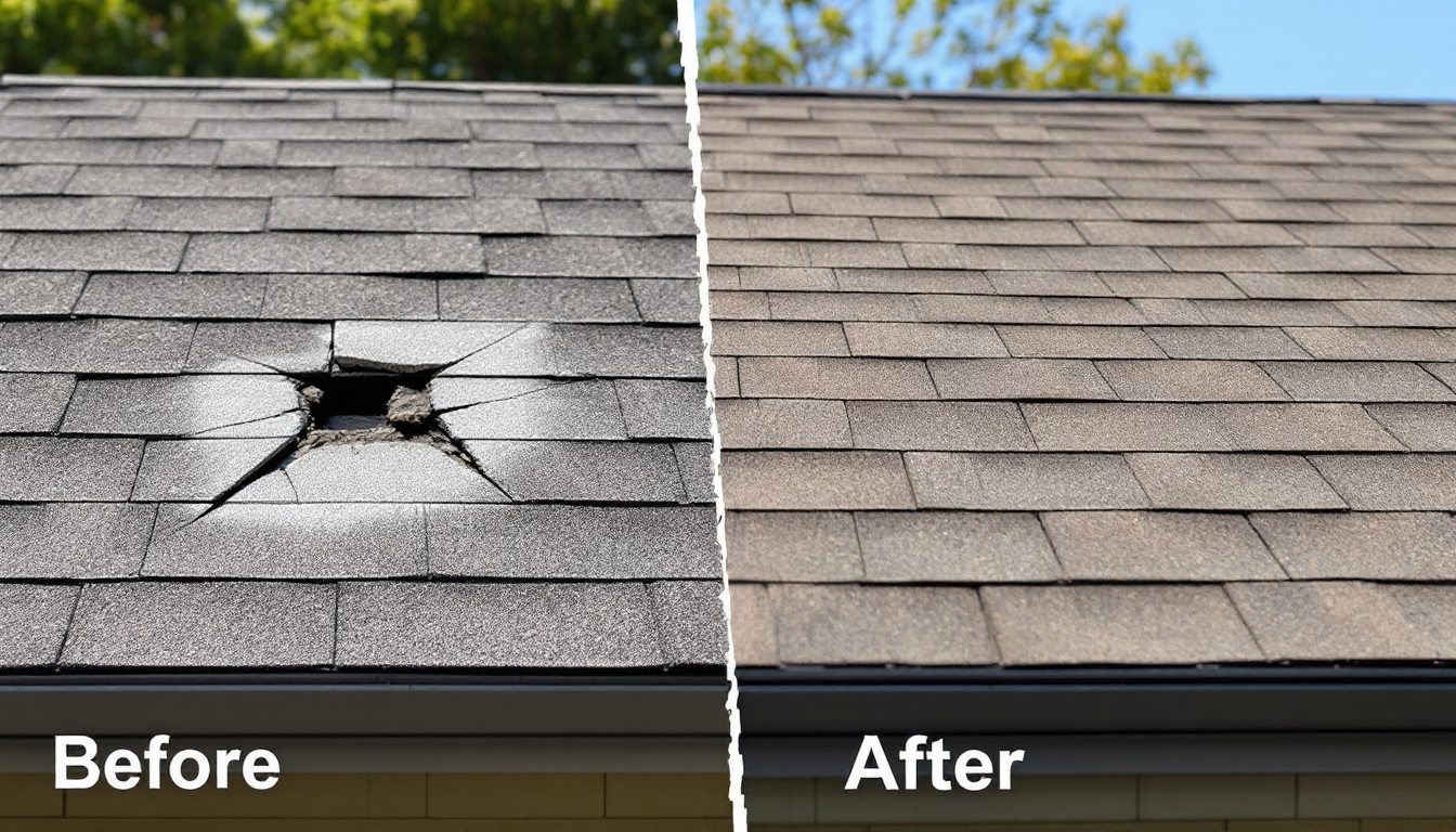 Before and after shingle repair in Northgate, Ridgemont