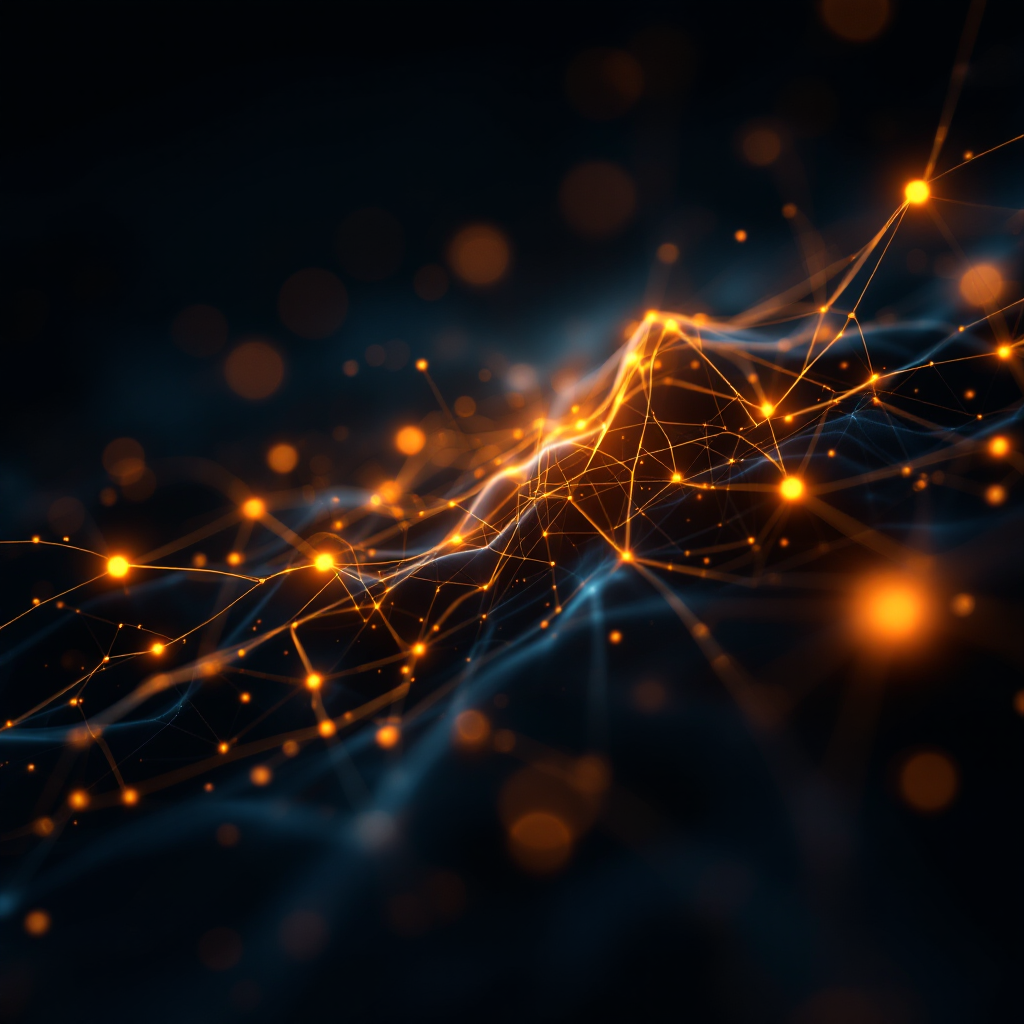 Visualización abstracta de la red neuronal que representa las siete fases del sistema RE·CORDIS