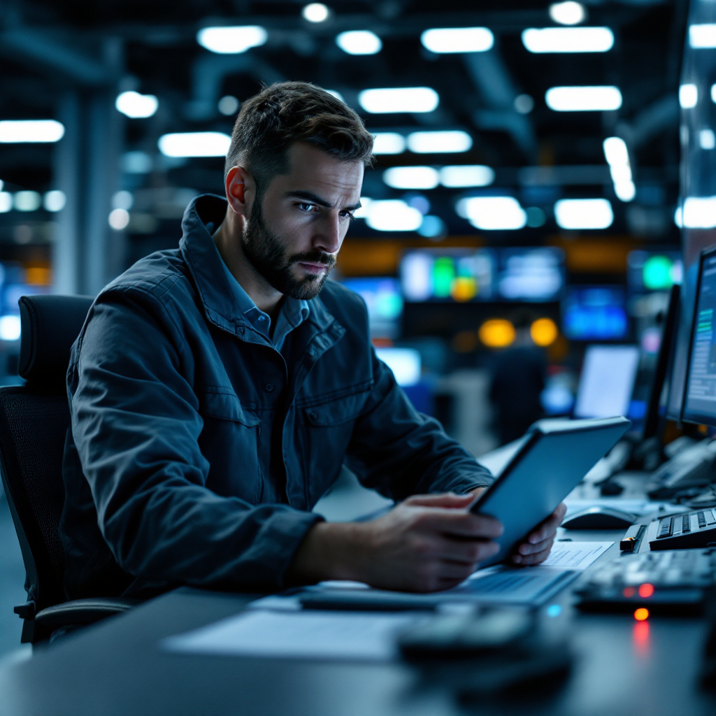 Operations manager reviewing safety workflow checklist