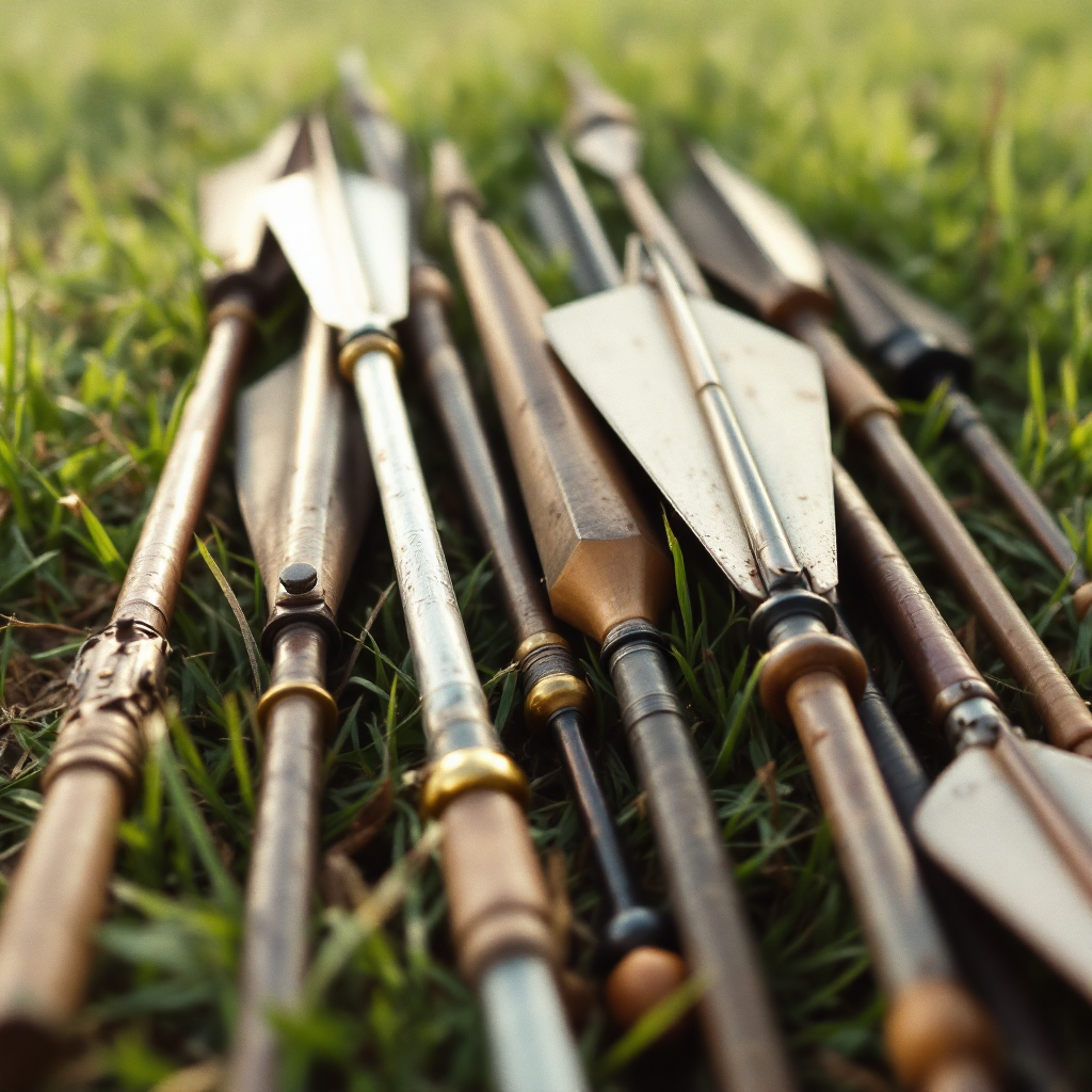 Collection of javelins on the field