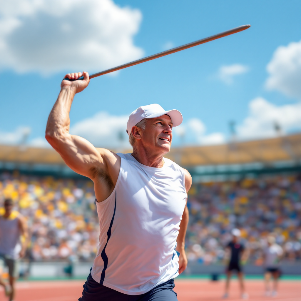 Masters athlete competing in javelin