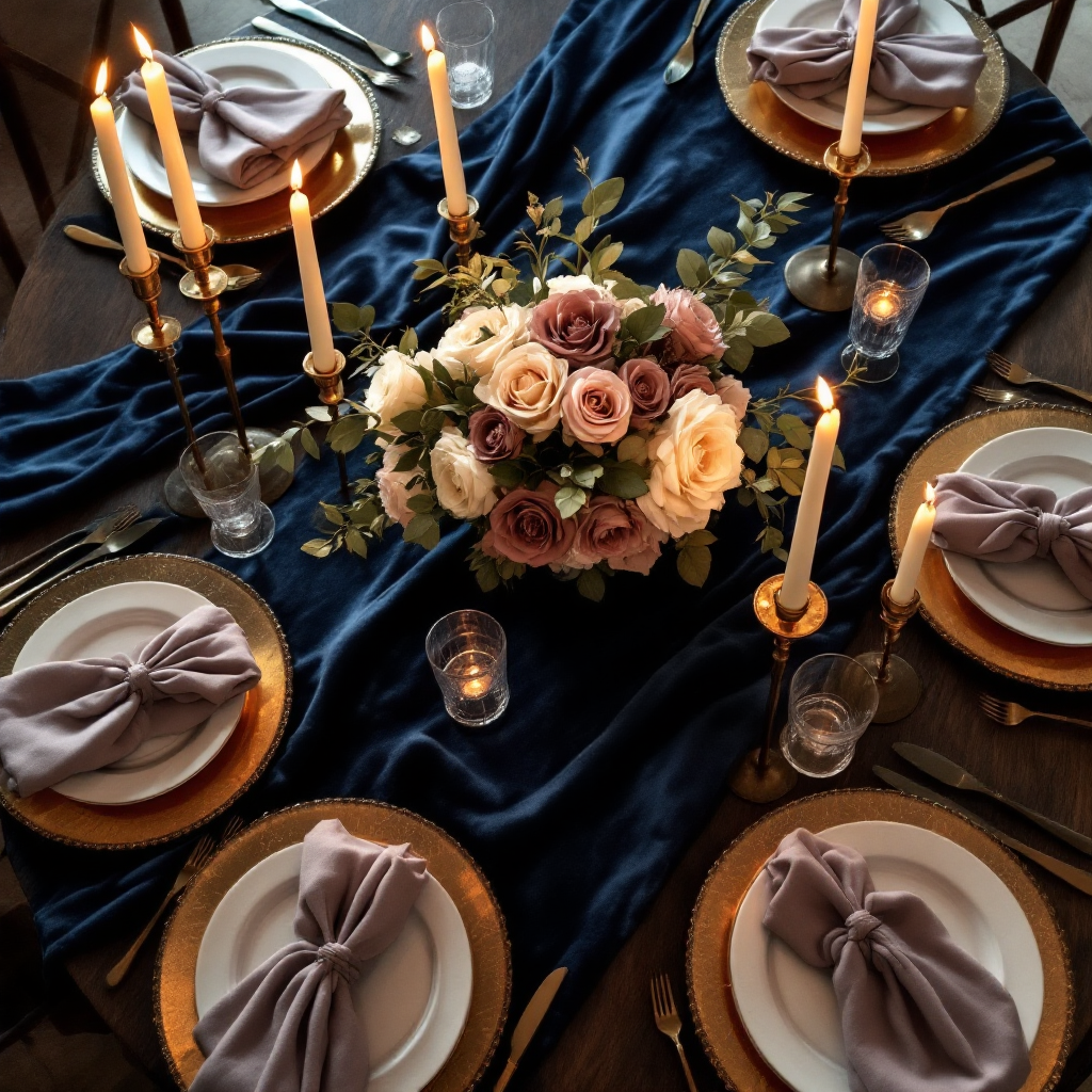 Navy and gold evening tablescape