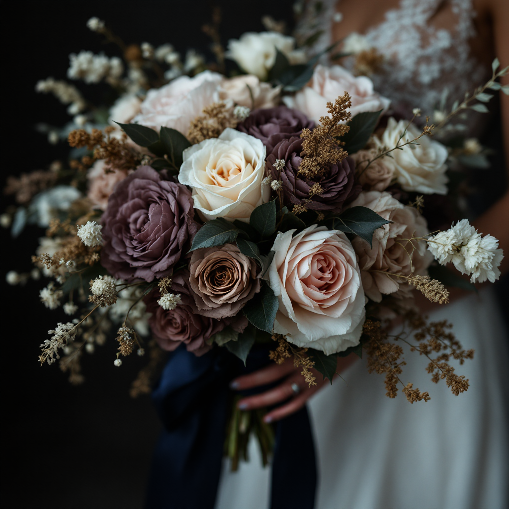 Dramatic bridal bouquet in midnight tones
