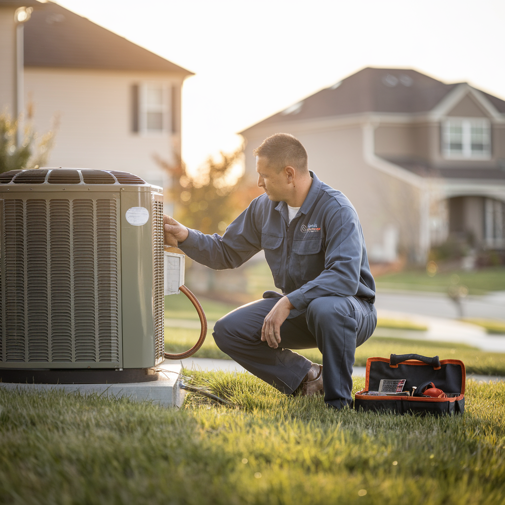Home services technician working alone at a residential property