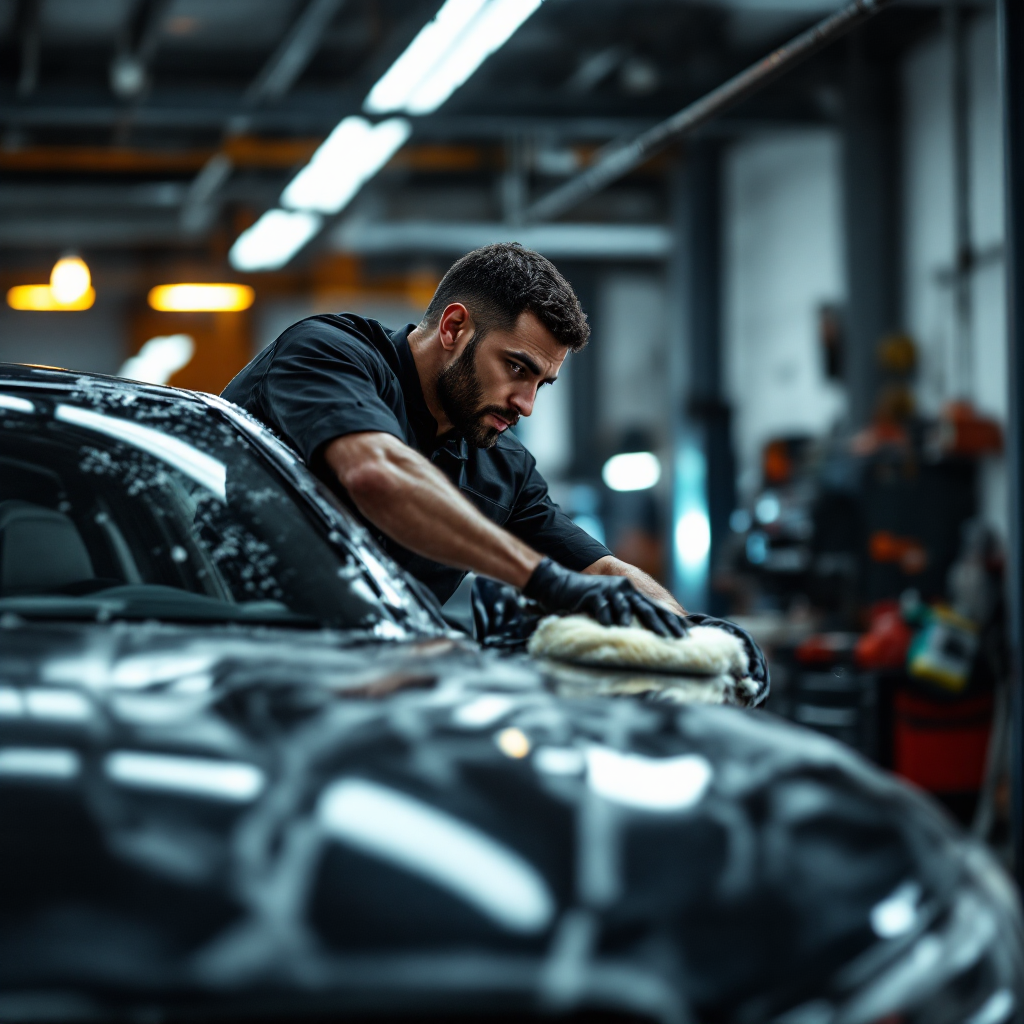 Car detailing specialist at work