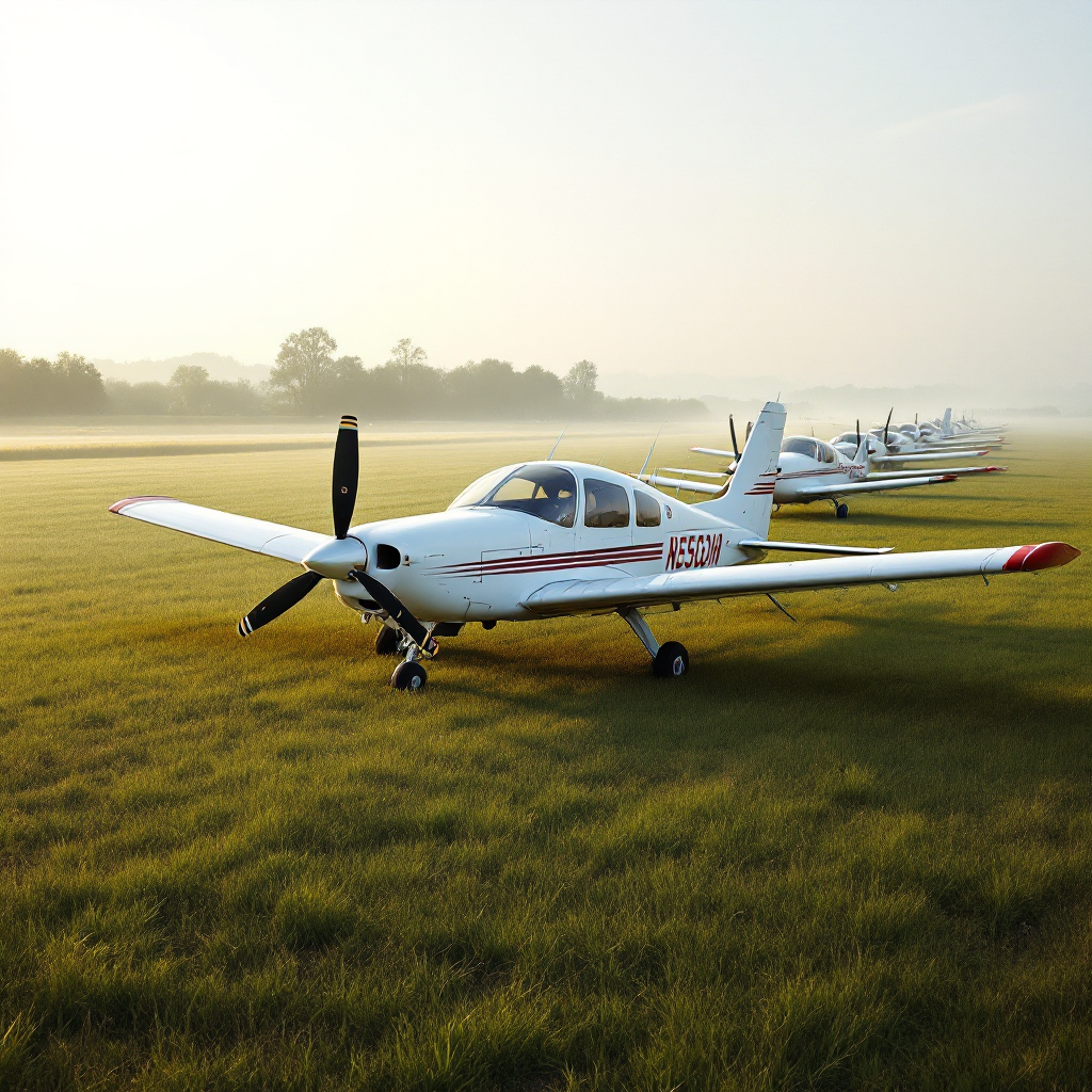 Row of training aircraft parked on an airfield in Prague