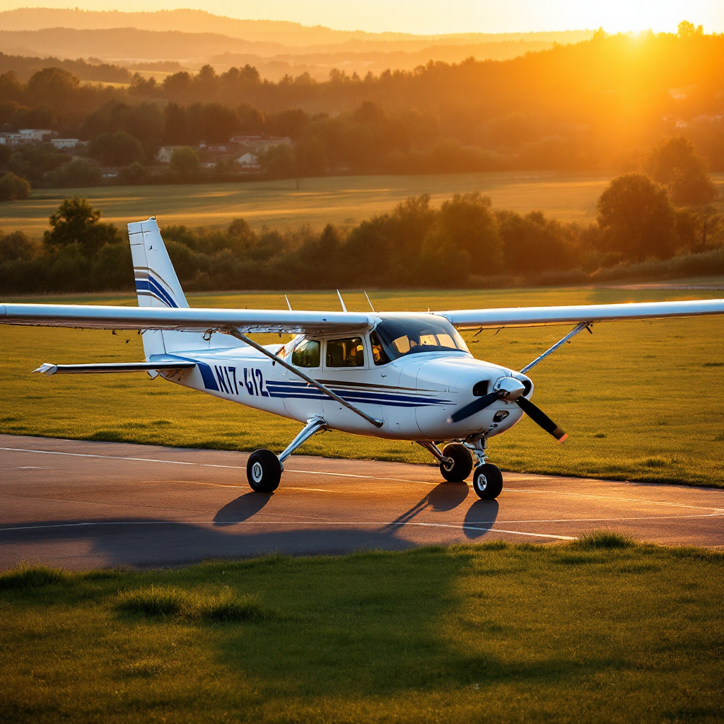 Cessna 172 training aircraft parked on an airfield apron in Prague