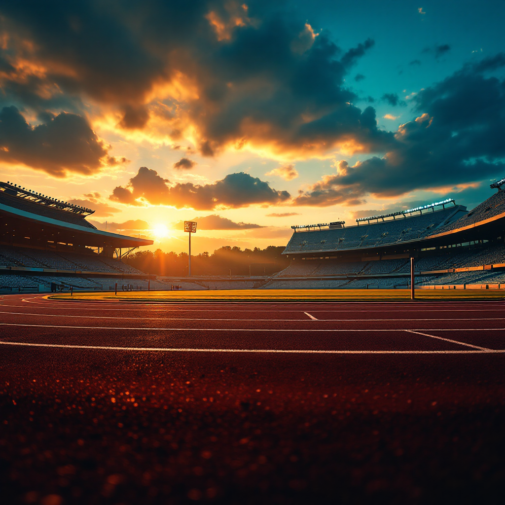 Athletics stadium at golden hour