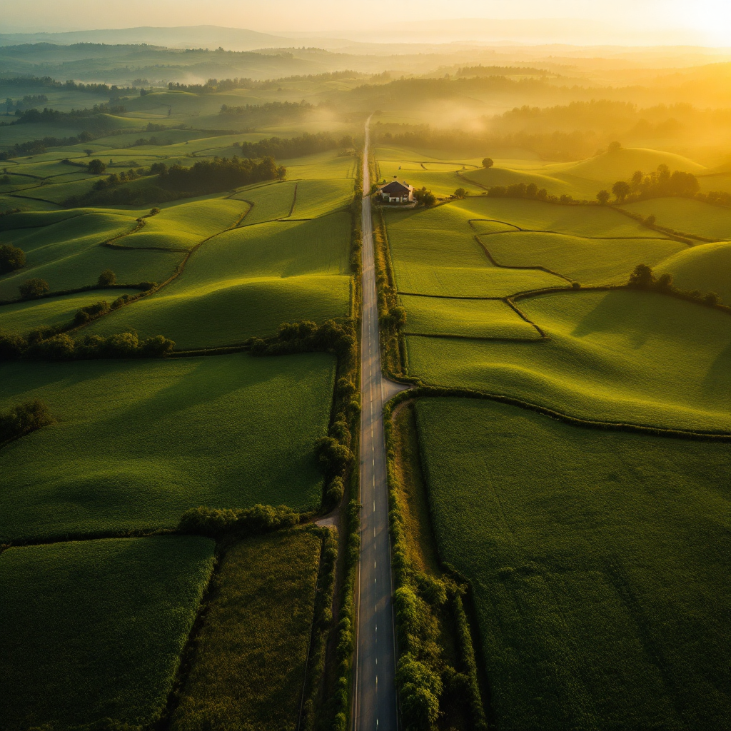 Rural road stretching toward a distant clinic, symbolizing the distance rural health teams must bridge