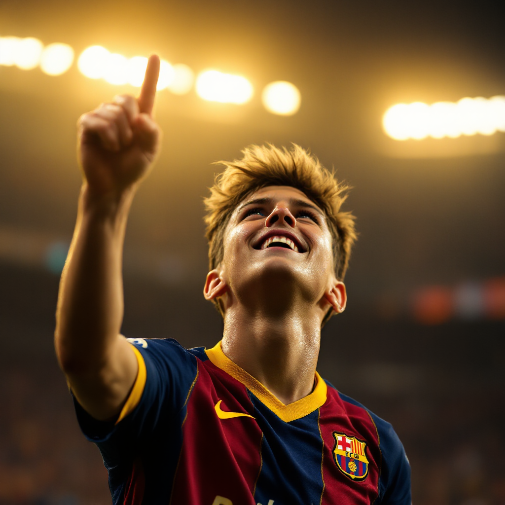 لاعب شاب من برشلونة يحتفل بالفوز