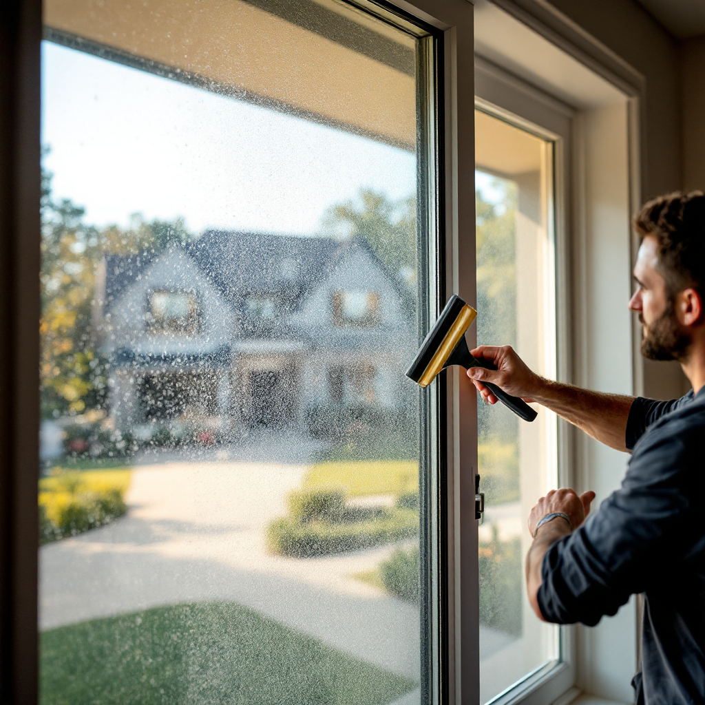 Professional window tint installation on a Houston home