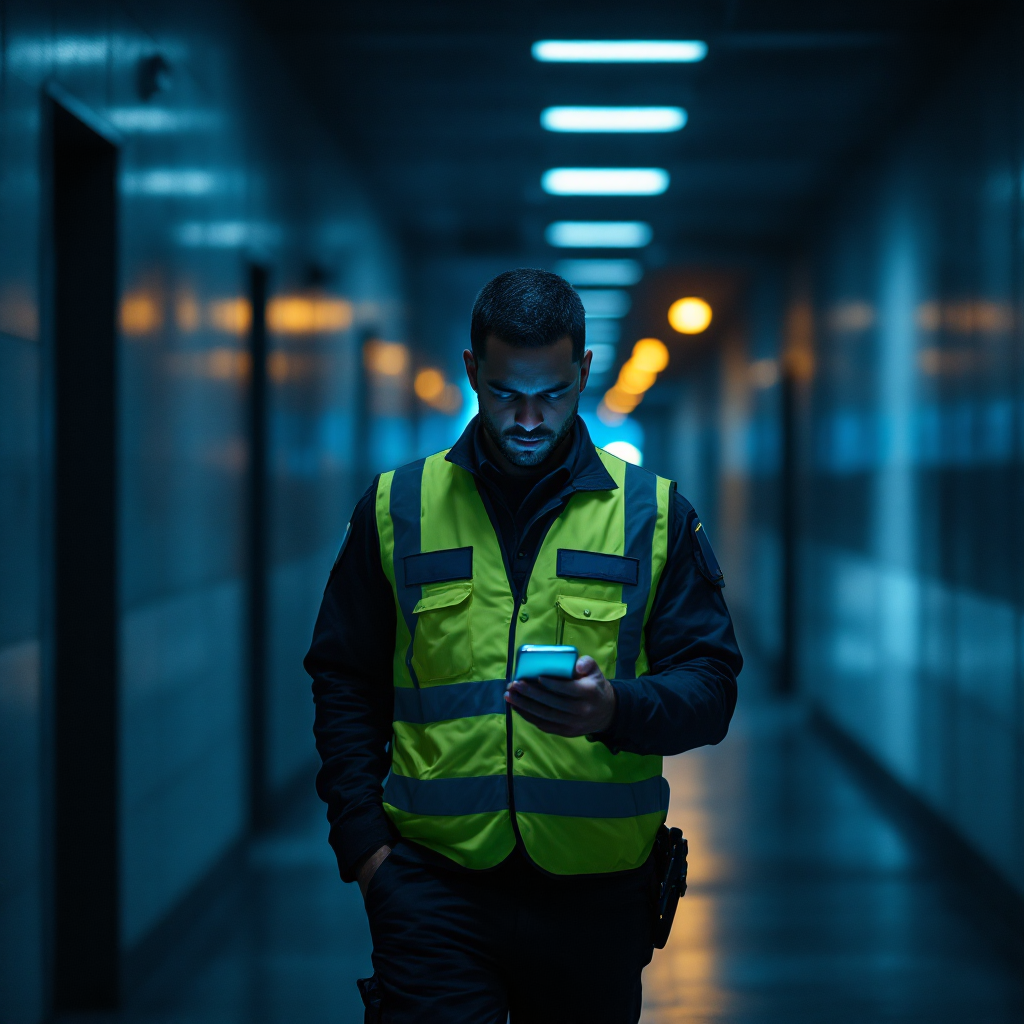 Lone worker checking in on SentrySync during a night shift