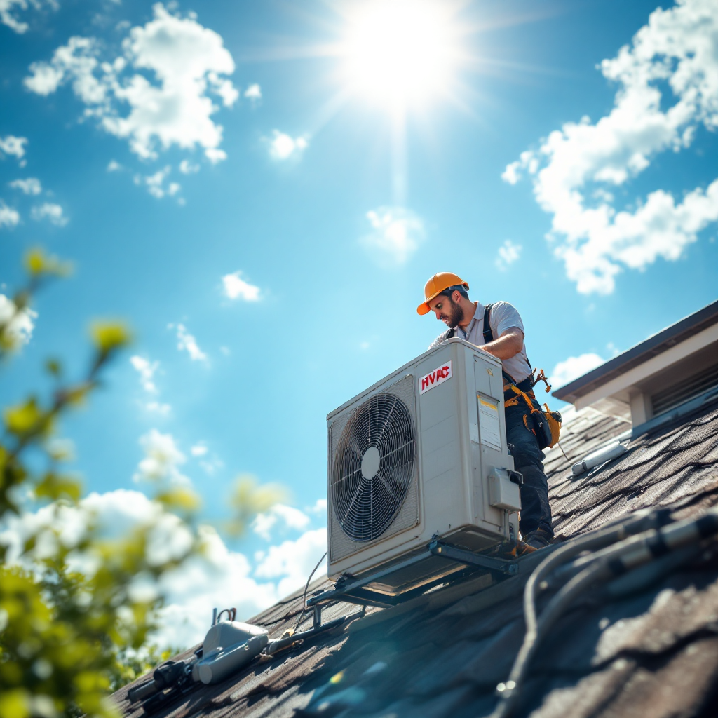 HVAC technician servicing a rooftop air conditioning unit