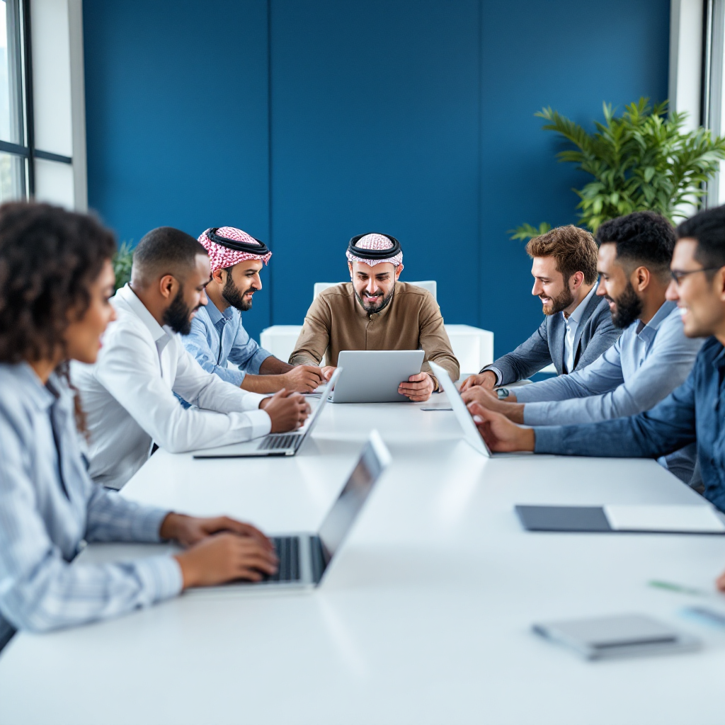 فريق عمل أخبارنا خلال اجتماع تحريري