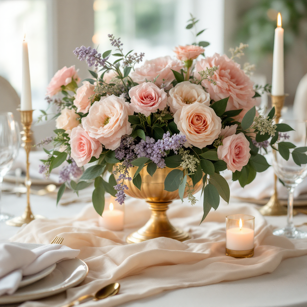 Pastel centerpiece at wedding reception