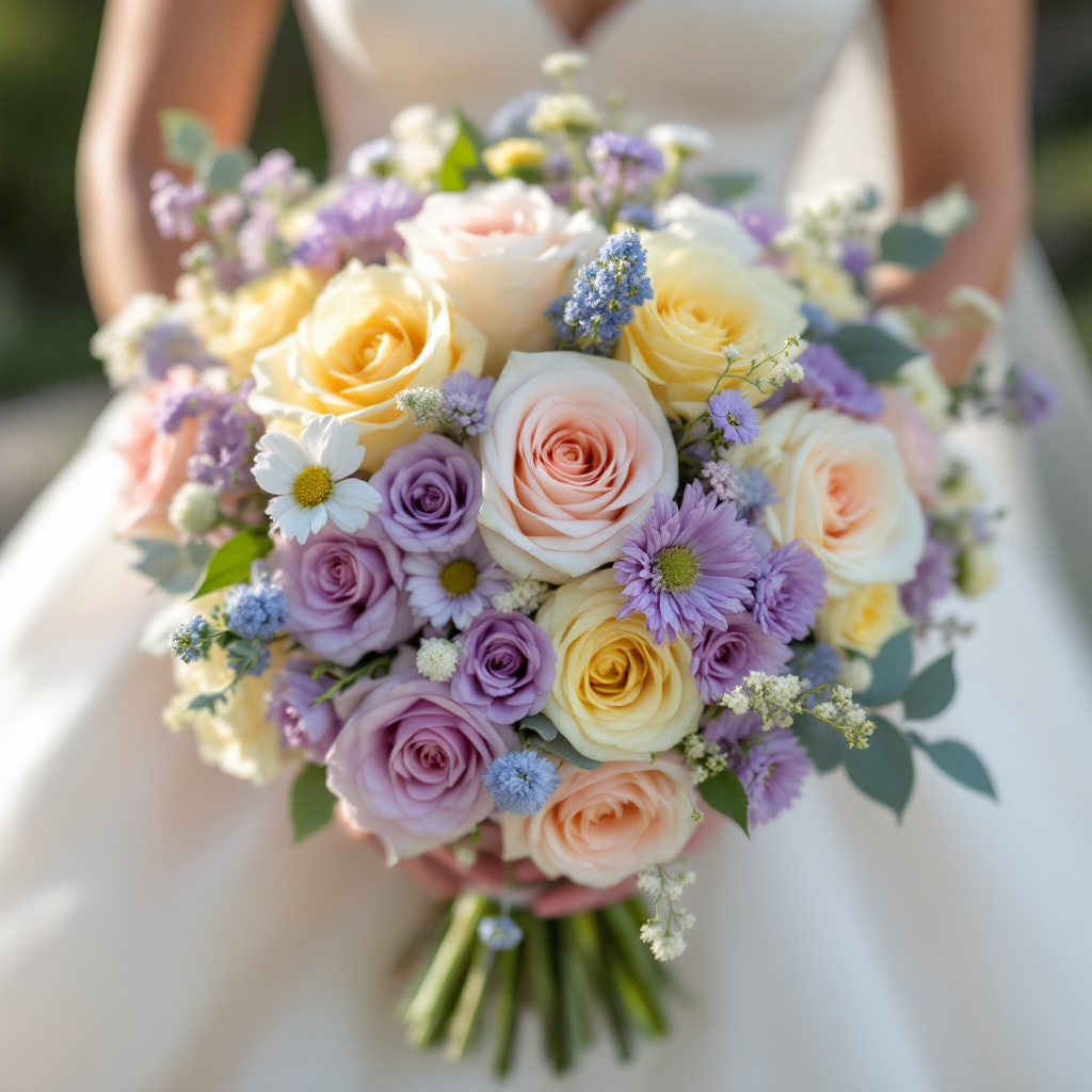 Pastel bridal bouquet close-up