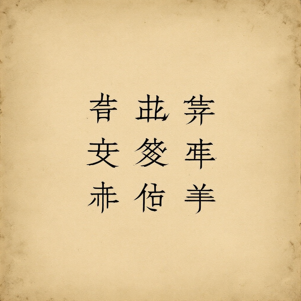 ancient Chinese I Ching hexagram symbols of six stacked lines in ink on aged parchment