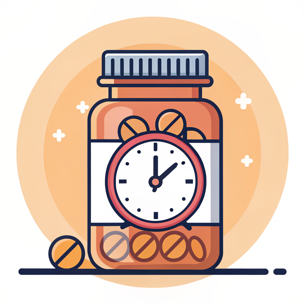 Medication reminder icon with pill bottle and clock
