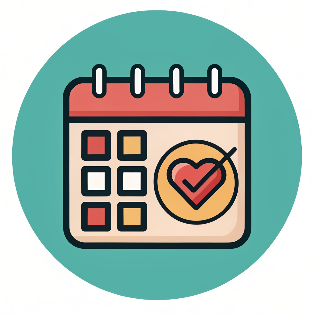 Preventative care timeline icon with calendar and heart