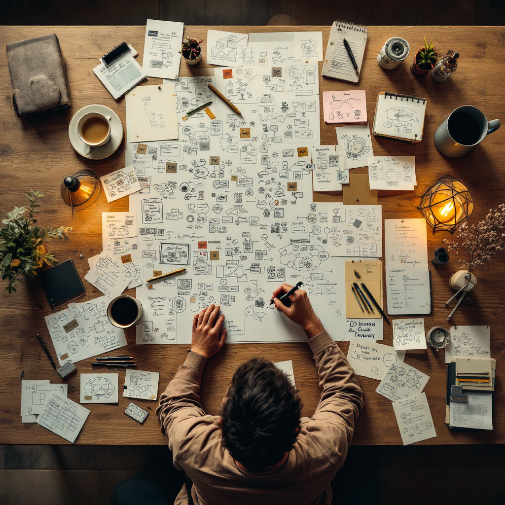 Person mapping ideas on paper