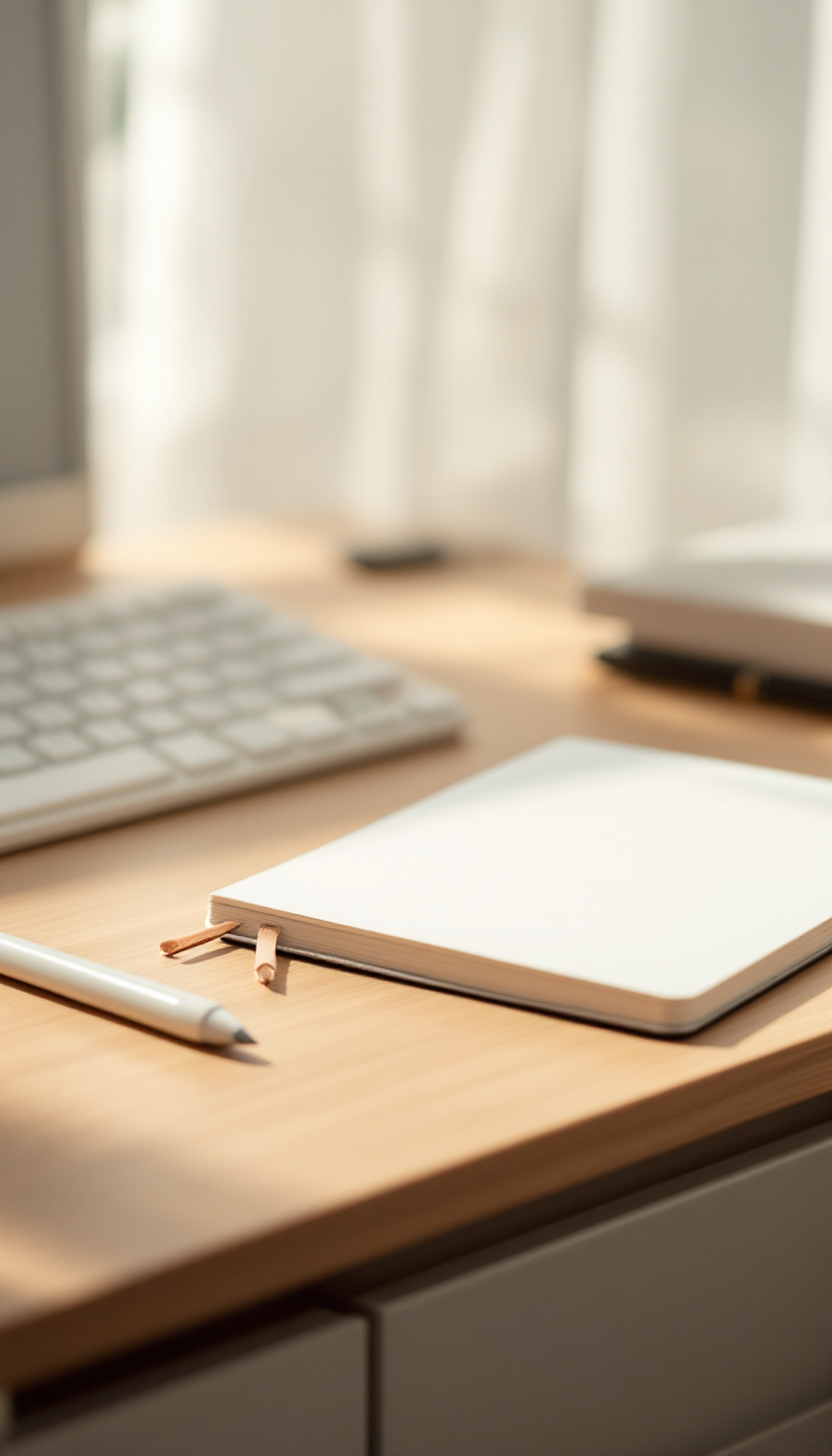 Simple notebook with a clear path sketched on a clean desk