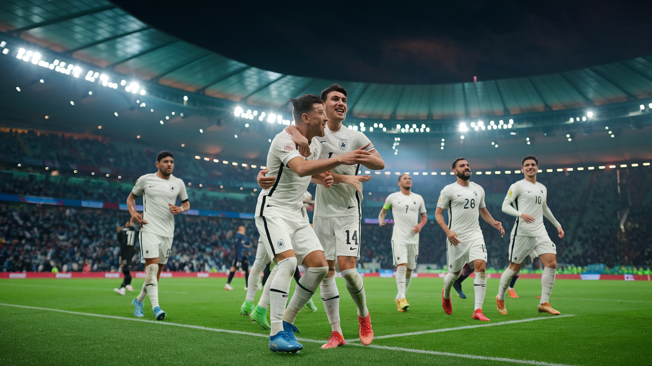 لاعبو المنتخب المصري يحتفلون بهدف في مباراة تونس