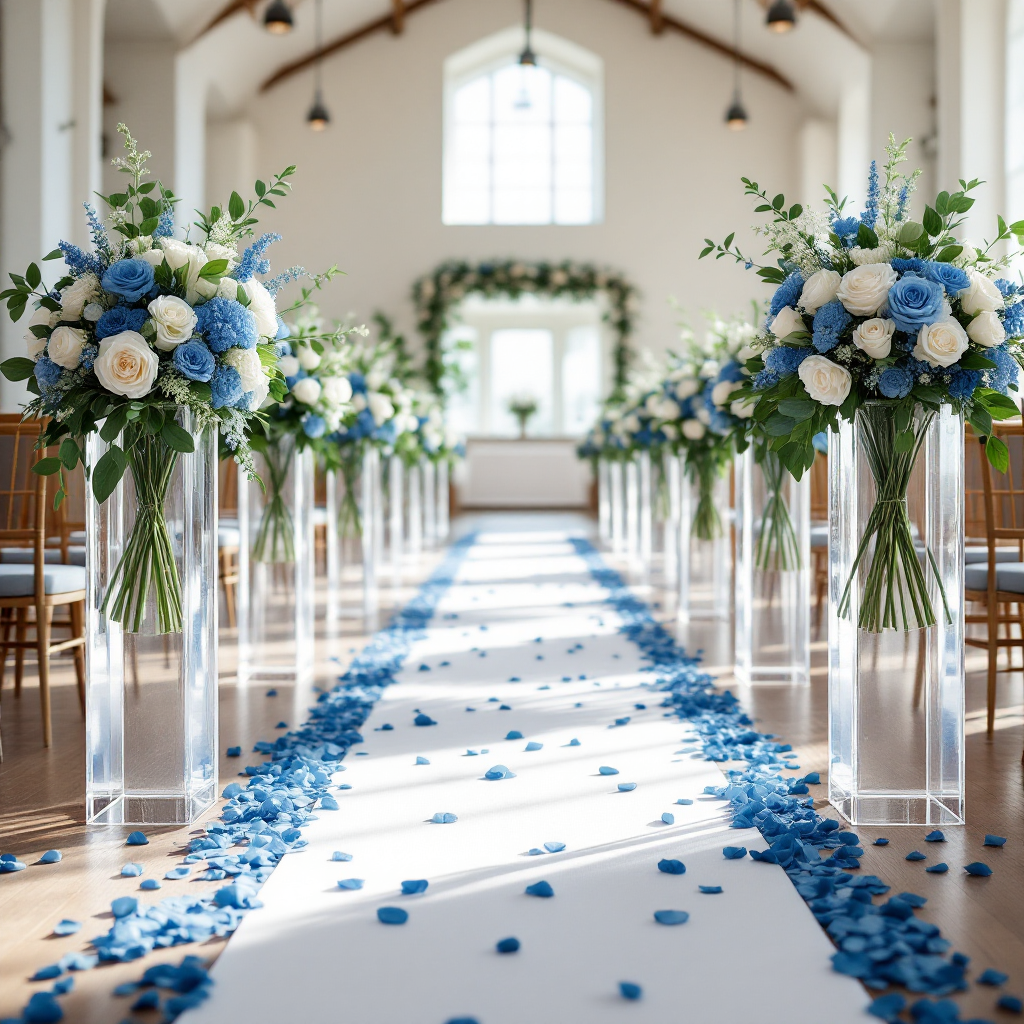 Ceremony aisle with blue florals