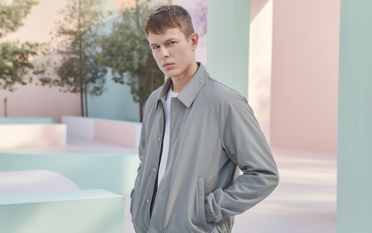 Man wearing a stylish casual jacket in an outdoor setting