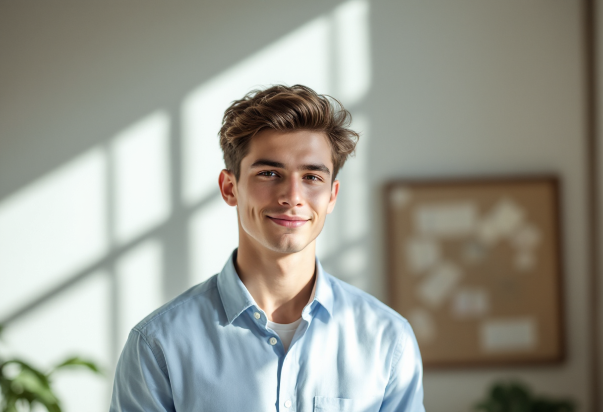 Man wearing a classic light blue oxford shirt