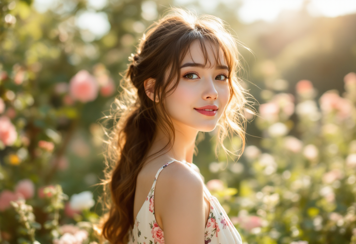 Woman wearing a floral midi dress with pastel floral print