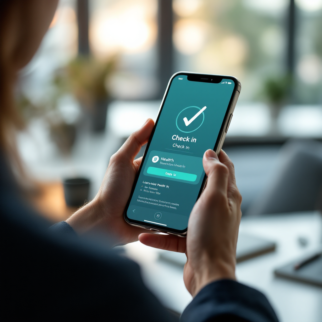 TRACKphone Lite mobile app on a smartphone showing a client check-in interface