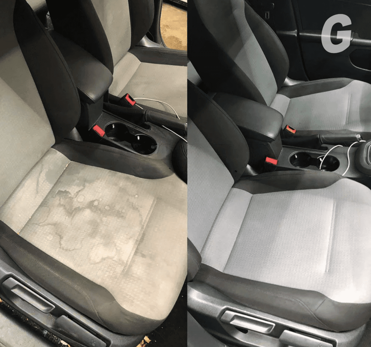 Before and after car interior detailing comparison
