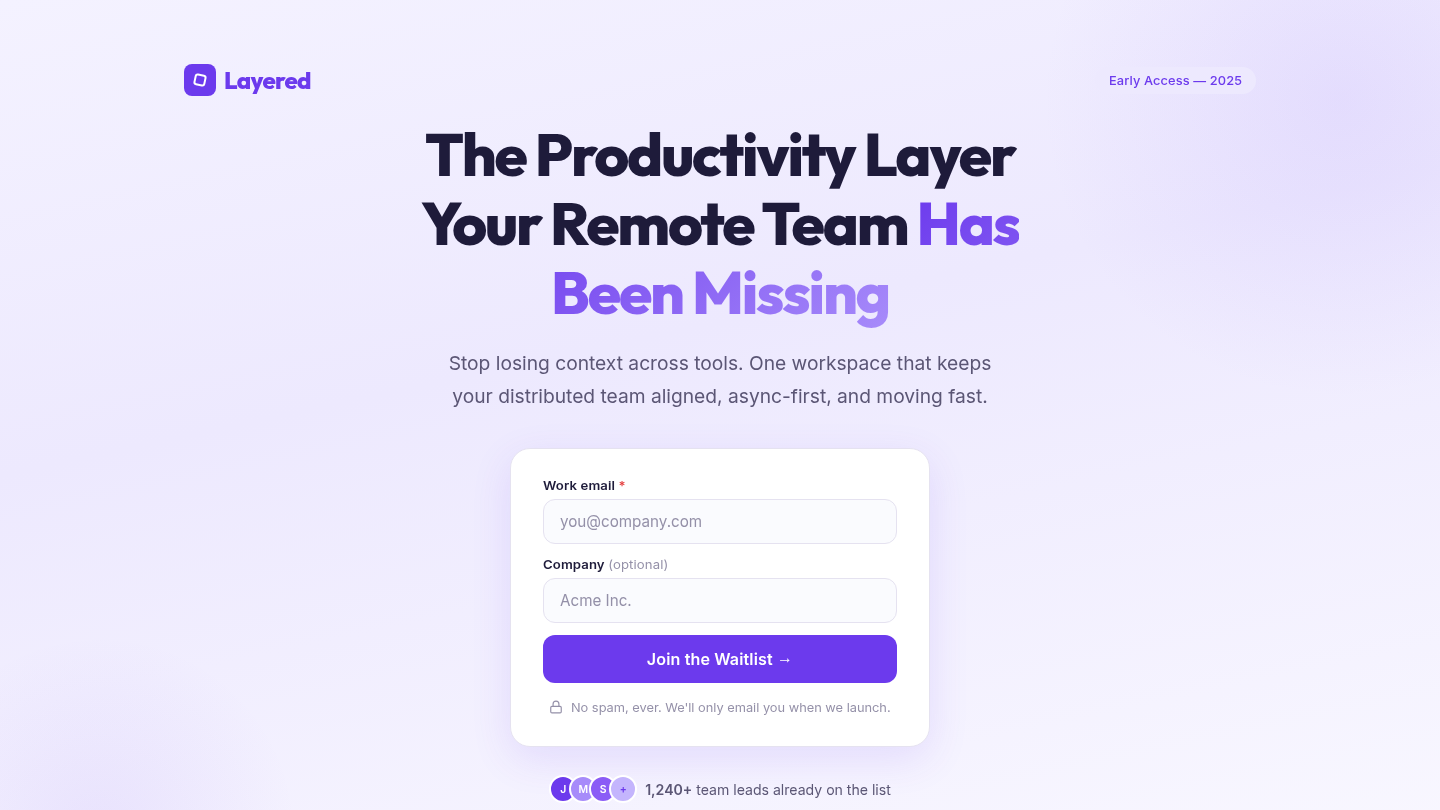 Landing page with email capture and lead form built in